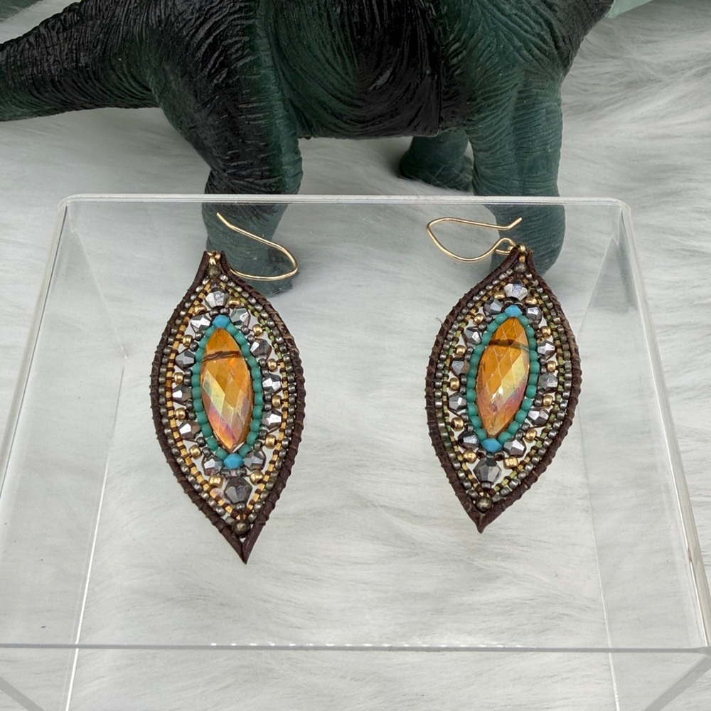 Multifaceted Seed Beaded and Rhinestone Dangling Drop Earrings